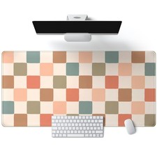 Boho Checker Desk Mat Beige Checkerboard Mouse Pad Large Aesthetic Desk Pad E... picture