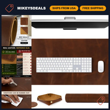 Large Real Leather Desk Mat Set 32x16 - Blotter Protector for Office, Gaming & L picture