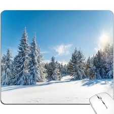 Winter Mountain Tree Nature Mouse Pad White Blue Watercolor Aesthetic Desk Mat picture