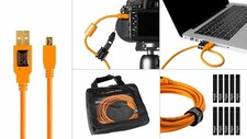 Tether Tools Starter Tethering Kit USB 2.0 Mini-B 5 Pin Cable 15 Ft (Orange) picture
