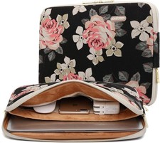 Black Rose Patten Canvas Water-Resistant 17 Inch Laptop Sleeve for Laptops picture