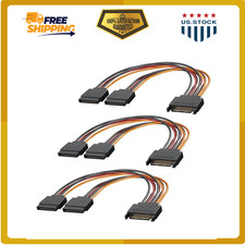 3-Pack SATA Power Splitter Cable 15 Pin Male to Dual Female 8 Inch picture