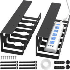 2 Pack Metal under Desk Cable Management Tray, U Channel Cord Organizer Box, Off picture