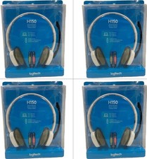 4 Logitech H150 Wired Stereo White 3.5mm Headsets rotating microphone NEW picture