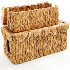 Patelai 2 Pack Scalloped Cable Management Box Water Hyacinth, Natural Color picture