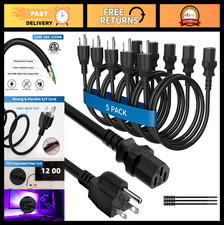 Universal 6ft Power Cord 5-Pack, 3-Prong AC Cable for Monitor, PC, Treadmill, Pr picture