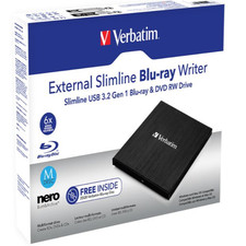 Verbatim 43890 External Slimline BLU-RAY Writer BR USB 3.2 DVD RW Drive New picture