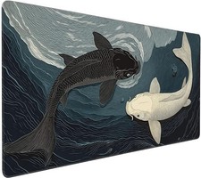 Tai Chi Koi Fish Gaming Mouse Pad, Large Desk Mat 35.4 x 15.7 in Black/White picture