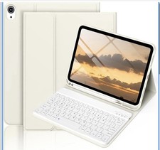 iPad 10/11 Case w/Keyboard, Pencil Holder, Slim Cover, Cream White picture