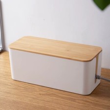 Cable Management Storage Box with Bamboo Lid, Power Strip Organizer Case picture