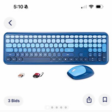 HotFox Wireless Full-Size Keyboard Mouse Combo Retro Round Keys Blue QWERTY picture