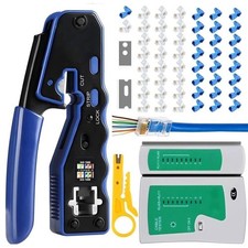 RJ45 Crimp Tool Kit for Cat5, Cat5e, Cat6 with Cable Tester and Accessories picture