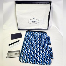 Prada Blue Geometric Saffiano leather iPad tablet Case COA NEW picture