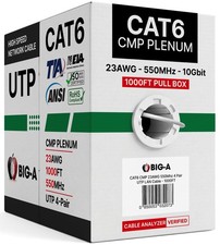 Big-A Cat 6 Plenum Ethernet Cable 1000ft White, Cat6 CMP Cable 550MHz, Bulk E... picture