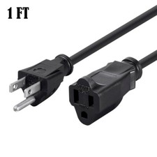1ft Power Extension Cord Cable 3-Prong AC US Grounded NEMA 5-15P to 5-15R 16AWG picture