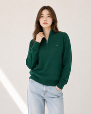 Tommy Hilfiger Men's Solid Quarter Zip Mock Neck Sweater Hunter 78J3337 302 picture