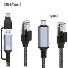 2in1 USB A/USB C to Ethernet Cable Type C to RJ45 Gigabit LAN Network Cord NEW picture