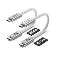 SUMPK 1 FT Short USB4 Cable 2 Packs, 240W USB C to C 1ft, white picture
