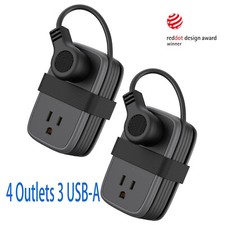 2 Pack Power Strip 4 Outlets 3 USB 4ft Short Extension Cord for Travel/Hotel picture