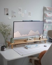 Bamboo Dual Monitor Shelf, Monitor Stand Riser with Underneath Storage for De... picture