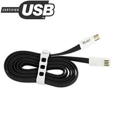 3.9ft Micro USB Charge Sync Data Flat Cable Gold Plated Smartphone Tablet Black picture