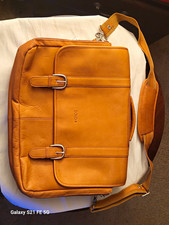Solo Leather Laptop Briefcase Brown Shoulder Strap 15 in D508-1 picture
