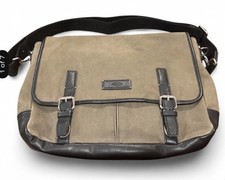 Fossil Khaki Green/Brown Canvas Messenger Bag Laptop Crossbody Unisex picture
