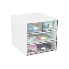 Desk Organizer 4 Drawers Clear Plastic Storage Box White Desktop Office Supplies picture