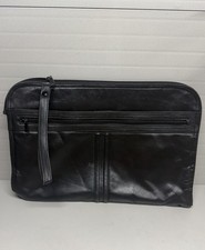 Black Smooth Leather  Zip Large Laptop Portfolio Case W/Pockets 15 L x 10H -VGUC picture