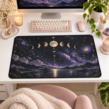 Celestial Moon Phase Desk Mat, Galaxy Mouse Pad, Mystical Space Decor picture