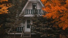 Landscape nature house trees fall Custom Gaming Mat Desk picture