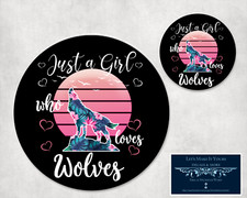 JUST A GIRL WHO LOVES WOLVES CUSTOM MOUSEPAD & DRINK COASTER OFFICE GIFT SET picture