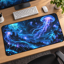 Jellyfish Desk Mat, Ocean Mouse Pad, Blue Underwater Gaming Desk Decor picture