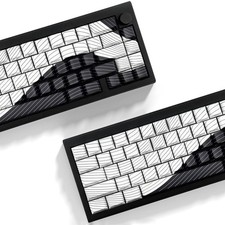PBT Keycaps White Black Topographic 128 Keys Shine Through Side Printed 75 picture