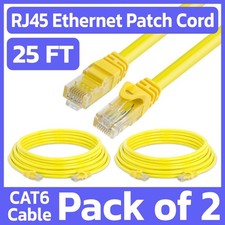 2 Pack Yellow Cat6 Ethernet Patch Cord 25ft LAN Internet Wire RJ45 Network Cable picture