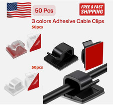 50pc Adhesive Cable Clips Wire Management Cord Organizer Holder Clamp Clear picture