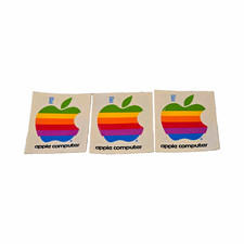 Vintage Apple Computer Rainbow Logo Stickers Lot of 3 Bend Back and Peel Decals picture