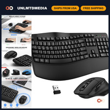Ergonomic Wireless Keyboard & Mouse Combo, 2.4G Wave Design, Black, USB Connecti picture