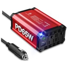 300W Car Power Inverter, DC 12V to 110V AC, PD65W QC18W, 2 Outlets RedA picture