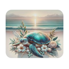 Serene Turtle Beach Mouse Pad, Coastal Decor, Office Accessories picture