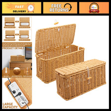 2PCS Rattan Cable Management Box, Cord Organizer with Open Slots for Desk & Rout picture