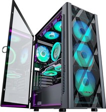 MUSETEX ATX PC Case Pre-Install 6 PWM ARGB Fans, Polygonal Mesh Computer picture