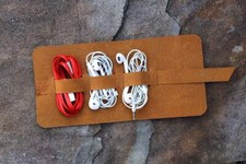 Full grain leather cord wrap Leather cord cable organizer cord roll holder ties picture