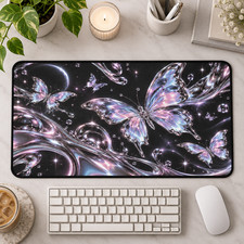 Iridescent Butterfly Desk Mat, Galaxy Mouse Pad, Y2K Pink Blue Gamer Decor picture