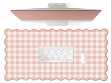 ohisxiacy Scalloped‌ Pink Checkered Gingham Desk Mat 31