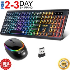 Wireless Keyboard and Mouse Rechargeable LED Combo RGB Backlit Keypad Silent US picture