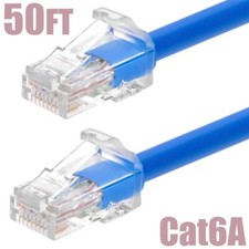 50FT Cat6A RJ45 Network LAN Ethernet UTP Patch Cable 24AWG 500MHz Snagless Blue picture