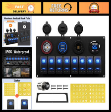 Waterproof 8 Gang Marine Boat Switch Panel - 12V Rocker & Toggle Switch with Blu picture