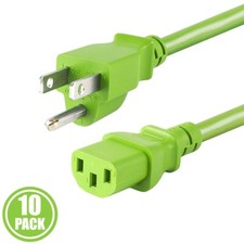 10x 1FT PC Computer Monitor Power Cord Cable NEMA 5-15P To IEC C13 18AWG Green picture