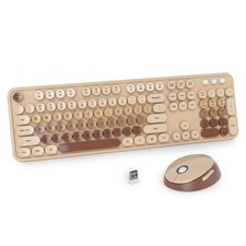 Brown 2.4GHz Wireless Cute Retro Typewriter Keyboard Mouse Combo Round Keycap picture